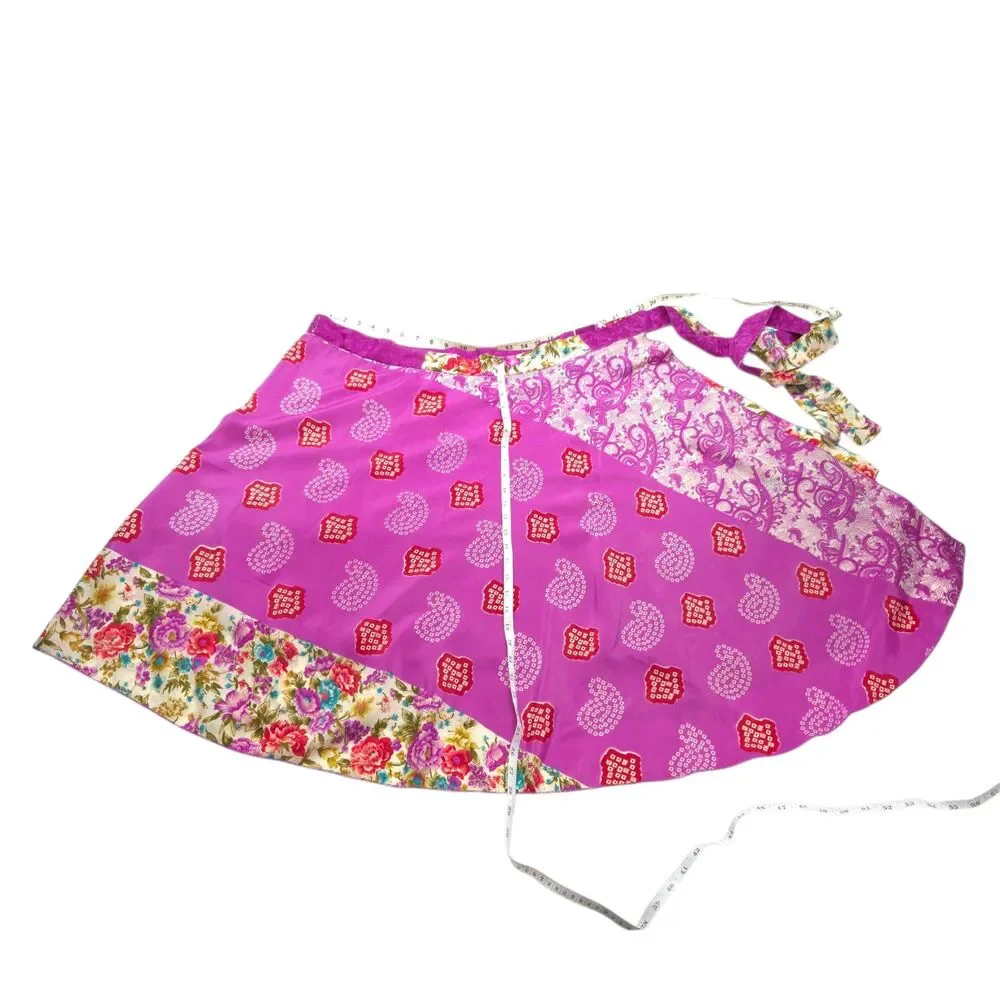 Island Republic Reversible 100% Silk Wrap Skirt Pink Floral Paisley - Picture 15 of 16